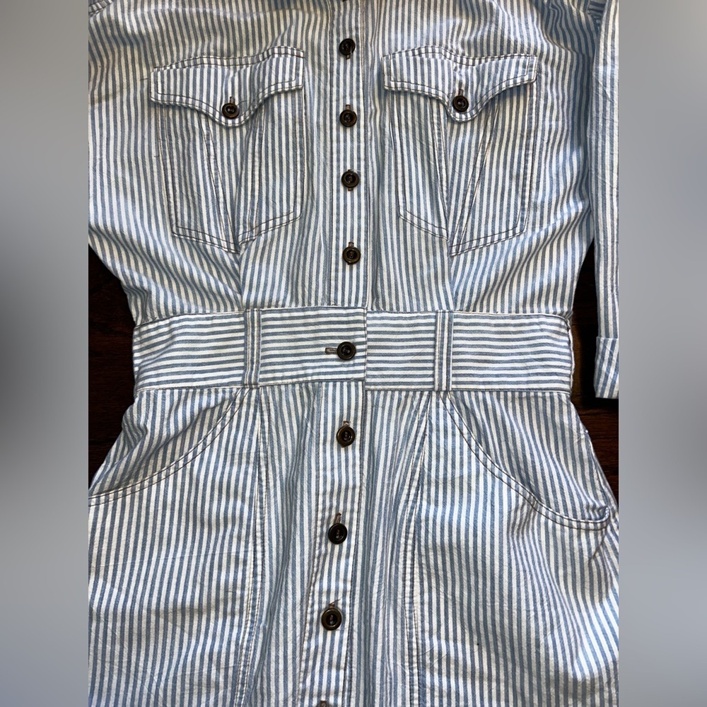Karen Alexander vintage blue and white striped midi shirtwaist dress size 8 - Picture 11 of 12